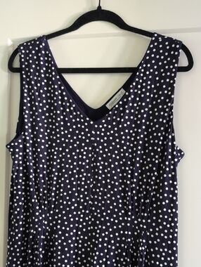 Coldwater Creek Navy and White Polka Dot V-Neck Dress